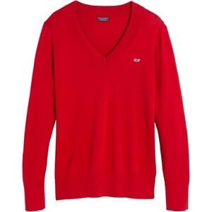 Vineyard Vines Heritage Knit 100% Cotton V-Neck Sweater Red Velvet Women's XS
